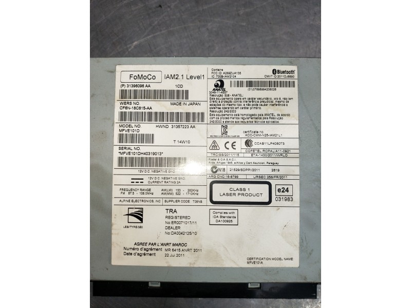 Recambio de sistema audio / radio cd para volvo v40 referencia OEM IAM 31396096AA 31357223AA 