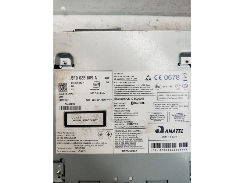 Recambio de sistema audio / radio cd para seat leon (5f1) referencia OEM IAM 5F0035869A  