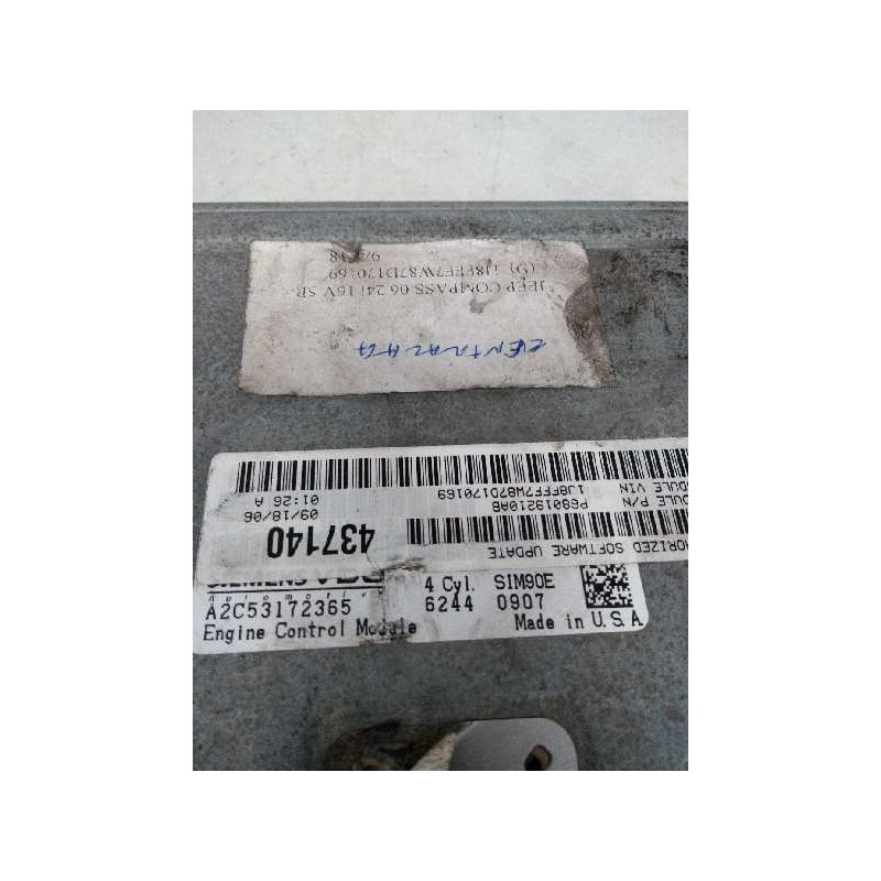 Recambio de centralita motor uce para jeep compass 2.4 16v cat referencia OEM IAM A2C53172365 P68019210AB SIM90E