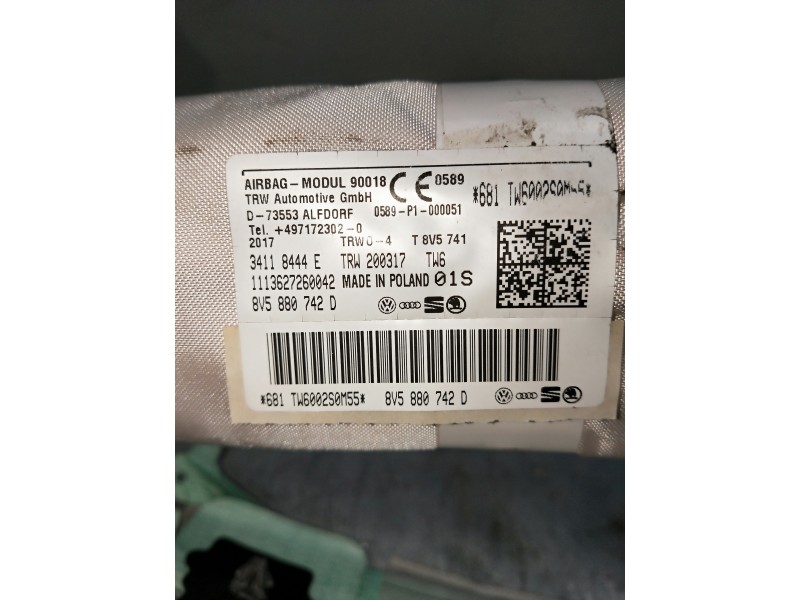 Recambio de airbag cortina delantero derecho para audi a3 sedán (8vm) referencia OEM IAM 8V5880742D 34118444E 111362726042