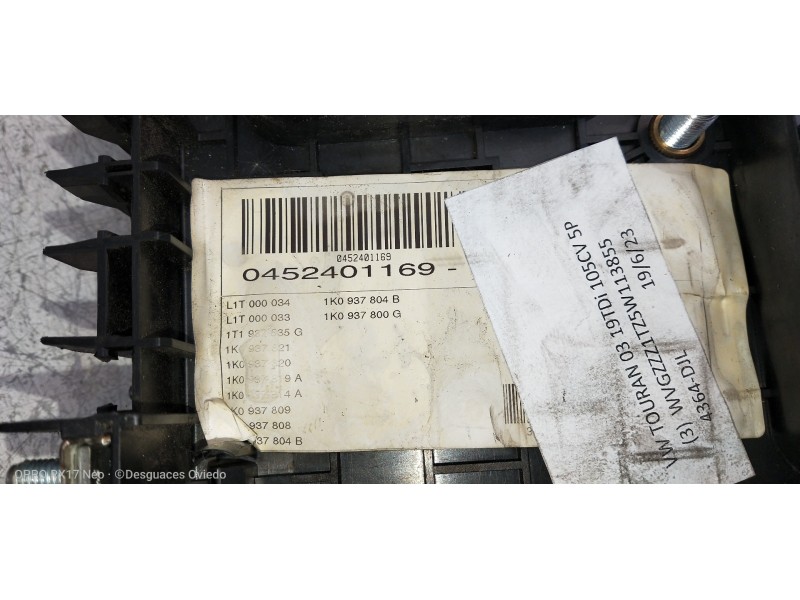 Recambio de caja reles / fusibles para volkswagen touran (1t1) 1.9 tdi referencia OEM IAM 0452401169 1K0937804B 1K0937800G 