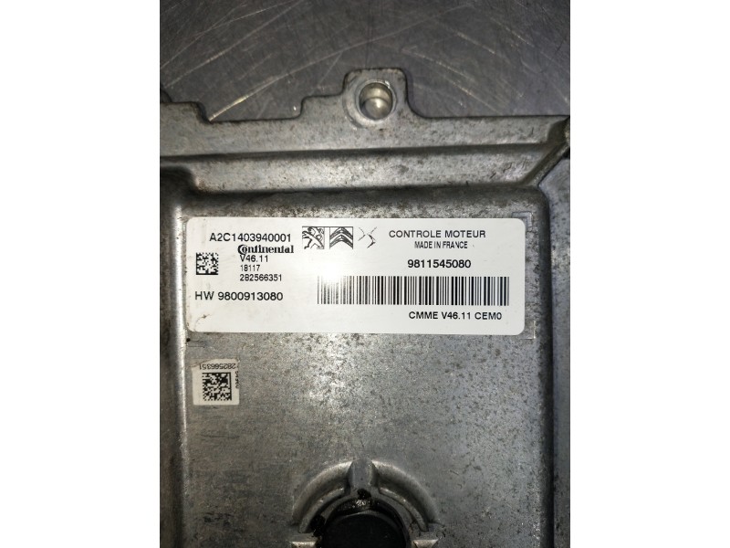 Recambio de centralita motor uce para citroen c-elysée referencia OEM IAM 980091308 9811545080 282566351. A2C1403940001