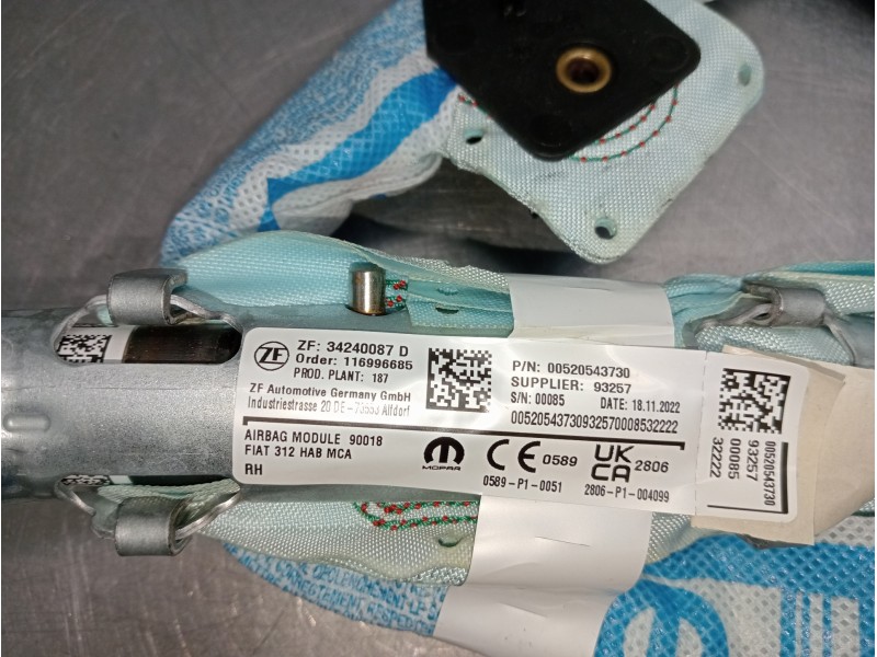 Recambio de airbag cortina delantero derecho para fiat 500 312 1.0 hybrid referencia OEM IAM   