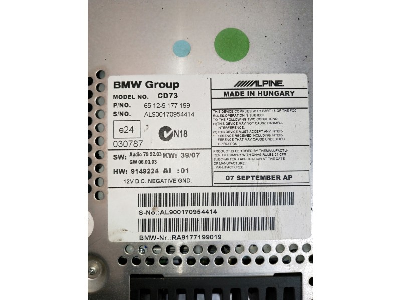 Recambio de sistema audio / radio cd para bmw serie 3 berlina (e90) referencia OEM IAM 65129177199 9149224 