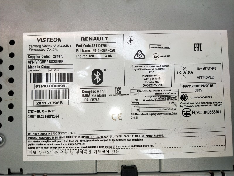 Recambio de sistema audio / radio cd para dacia spring referencia OEM IAM 61PALCB0099 281151798R 