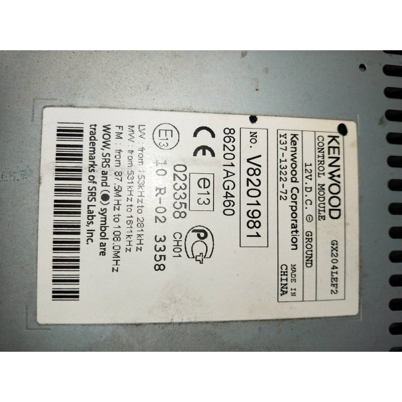 Recambio de sistema audio / radio cd para subaru legacy berl. b13 (bl) 2.0 diesel cat referencia OEM IAM V8201981 86201AG460 Y37