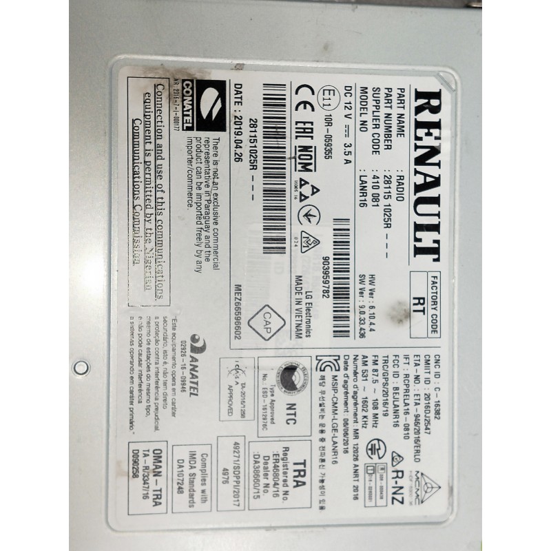 Recambio de sistema audio / radio cd para renault megane iv berlina 5p referencia OEM IAM 281151025R 410081 