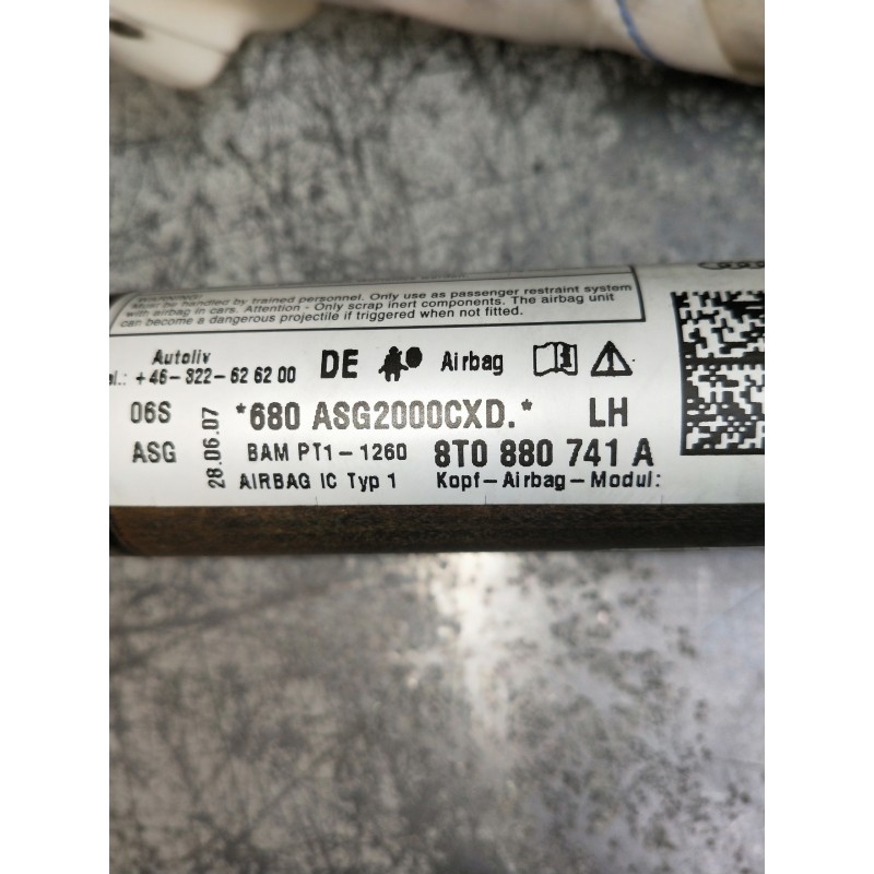 Recambio de airbag cortina delantero izquierdo para audi a5 coupe (8t) referencia OEM IAM 8T0880741A  