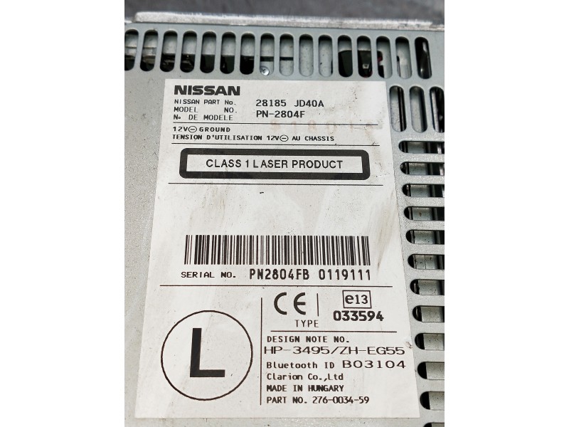 Recambio de sistema audio / radio cd para nissan qashqai (j10) acenta referencia OEM IAM 28185JD40A  