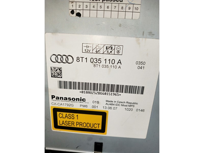 Recambio de sistema audio / radio cd para audi a5 coupe (8t) referencia OEM IAM 8T1035110A  