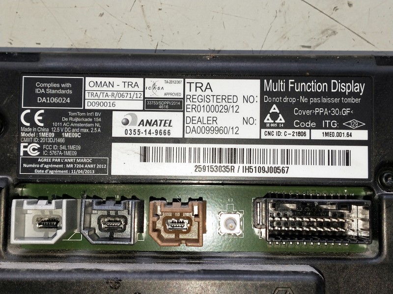 Recambio de pantalla multifuncion para renault zoe referencia OEM IAM 0355149666 259153035R 