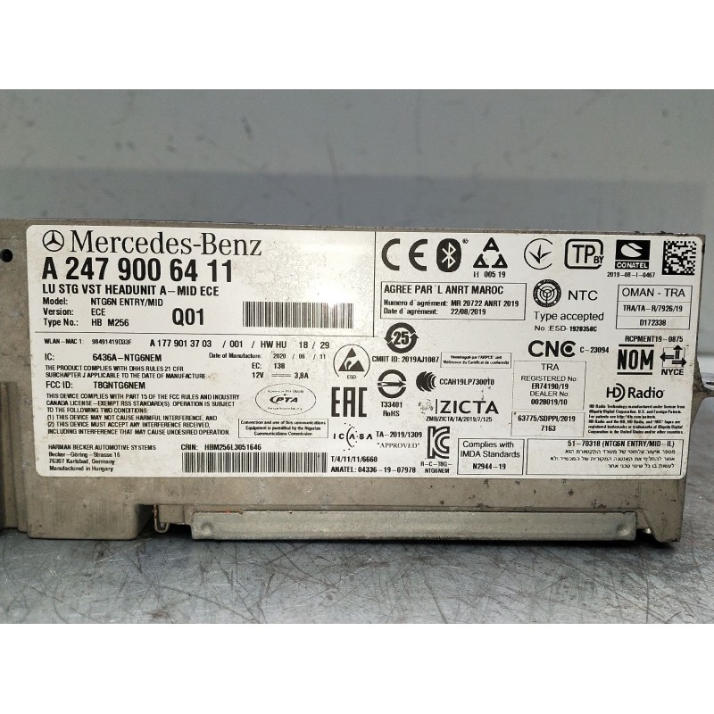 Recambio de sistema audio / radio cd para mercedes-benz clase gla (bm 247) referencia OEM IAM a2479006411  