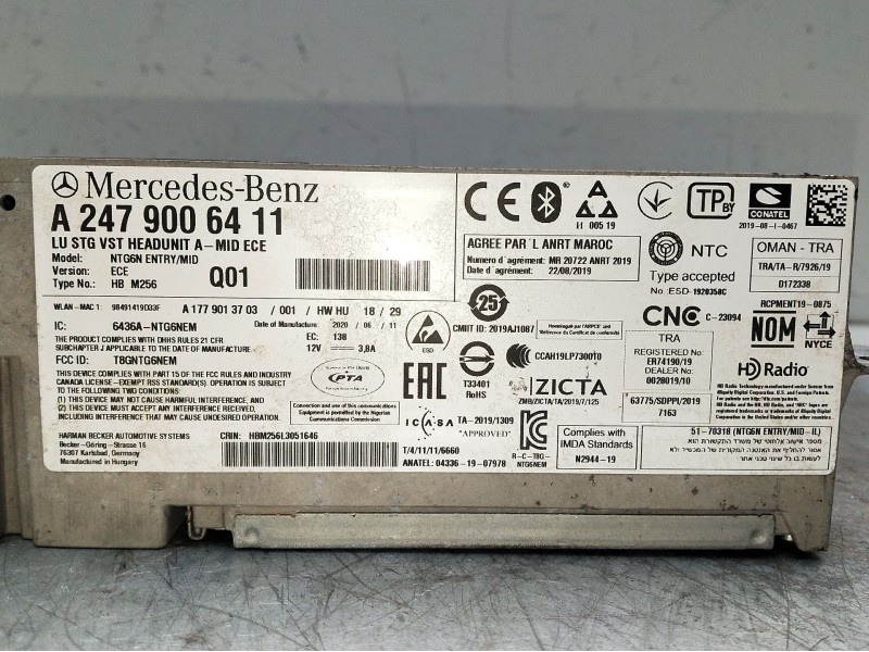 Recambio de sistema audio / radio cd para mercedes-benz clase gla (bm 247) referencia OEM IAM a2479006411  