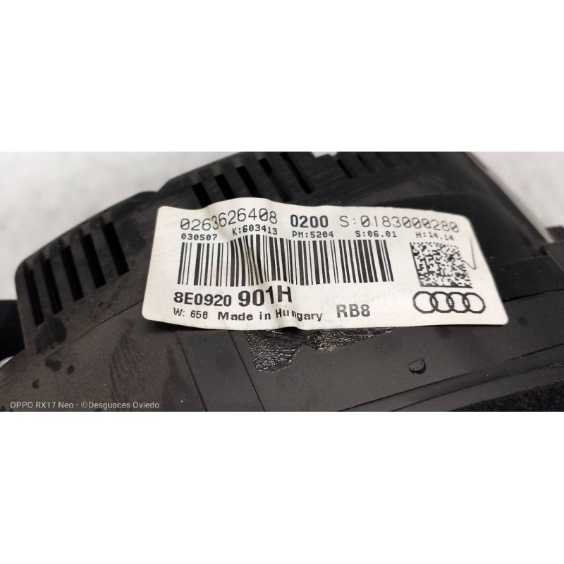 Recambio de cuadro instrumentos para audi a4 berlina (8e) 2.0 tdi (dpf) (125kw) referencia OEM IAM 0263626408 8E0920901H 