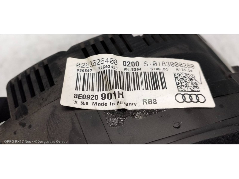 Recambio de cuadro instrumentos para audi a4 berlina (8e) 2.0 tdi (dpf) (125kw) referencia OEM IAM 0263626408 8E0920901H 