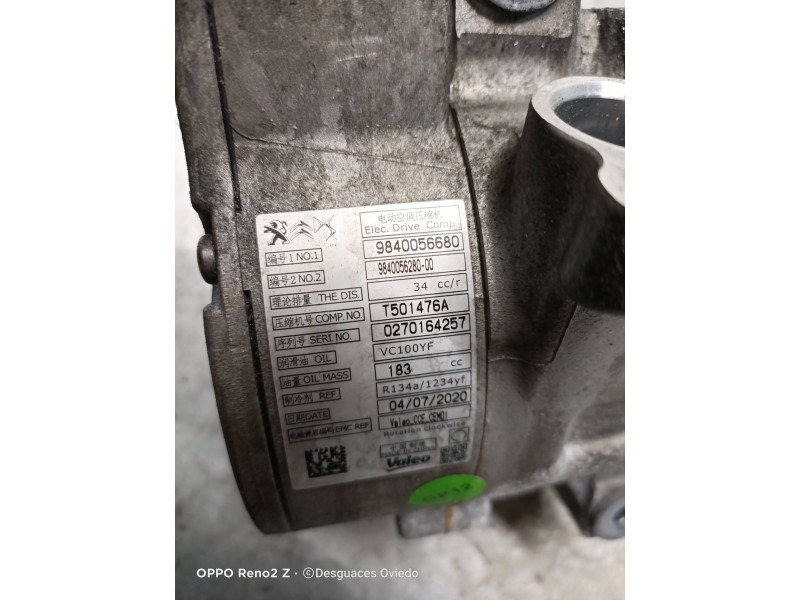 Recambio de compresor aire acondicionado para opel mokka electrico referencia OEM IAM 9840056680  