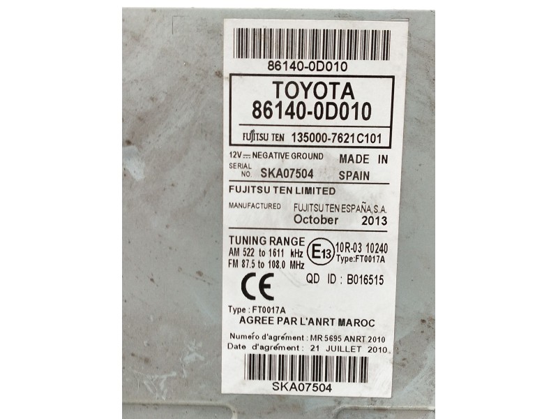 Recambio de sistema audio / radio cd para toyota yaris live referencia OEM IAM 861400d0101350007621c101  