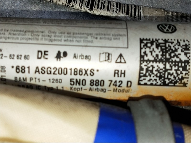 Recambio de airbag cortina delantero derecho para volkswagen tiguan (5n1) advance referencia OEM IAM 5N0880742D  