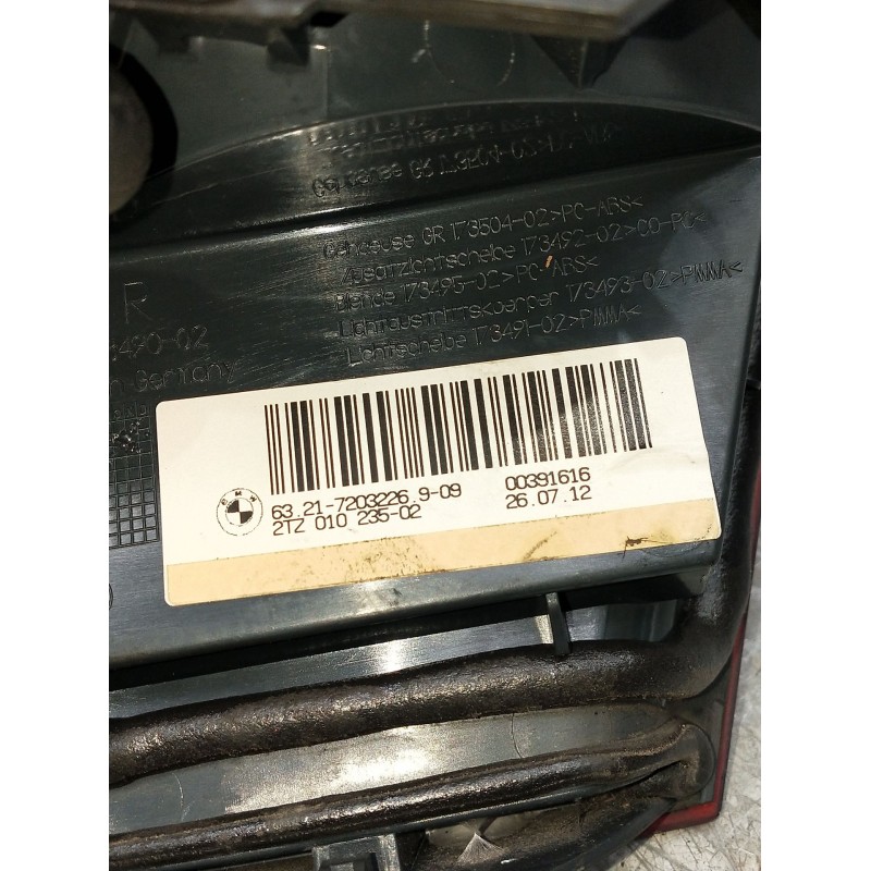 Recambio de piloto trasero derecho interior para bmw serie 5 lim. (f10) 525d xdrive referencia OEM IAM 632172032269092zt01023502