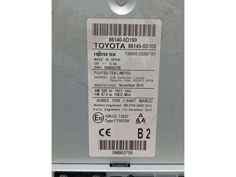 Recambio de sistema audio / radio cd para toyota yaris active referencia OEM IAM 861400d100  