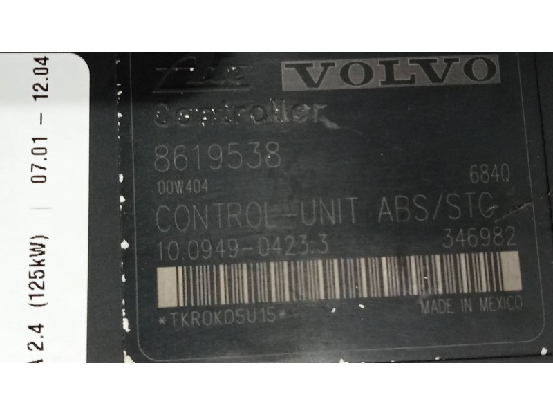 Recambio de abs para volvo s60 berlina 2.4 (125kw) referencia OEM IAM 10094904233 8619538 8619537 10020403314