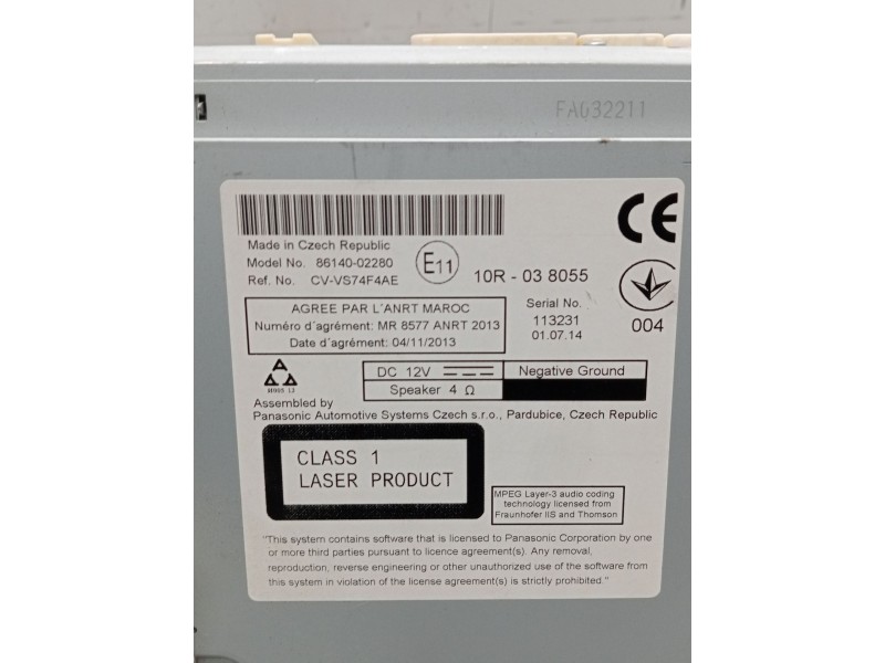 Recambio de sistema audio / radio cd para toyota auris (_e18_) 1.3 (nre180_) referencia OEM IAM 8614002280  