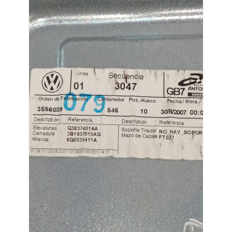 Recambio de elevalunas delantero izquierdo para volkswagen polo iv (9n_, 9a_) 1.4 tdi referencia OEM IAM q3837401aa 3p 