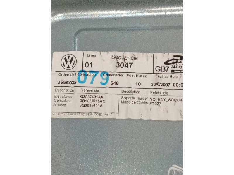 Recambio de elevalunas delantero izquierdo para volkswagen polo iv (9n_, 9a_) 1.4 tdi referencia OEM IAM q3837401aa 3p 