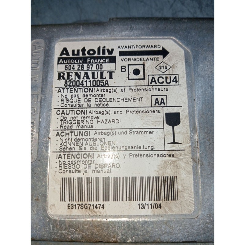 Recambio de centralita airbag para renault megane ii (bm0/1_, cm0/1_) 1.9 dci (bm0g, cm0g) referencia OEM IAM 8200411005a 604289