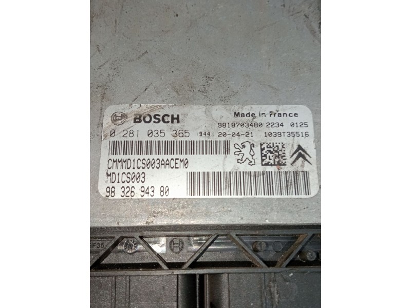 Recambio de centralita motor uce para citroën c-elysee (dd_) 1.5 bluehdi 100 referencia OEM IAM 0281035365 9832694380 9818703480