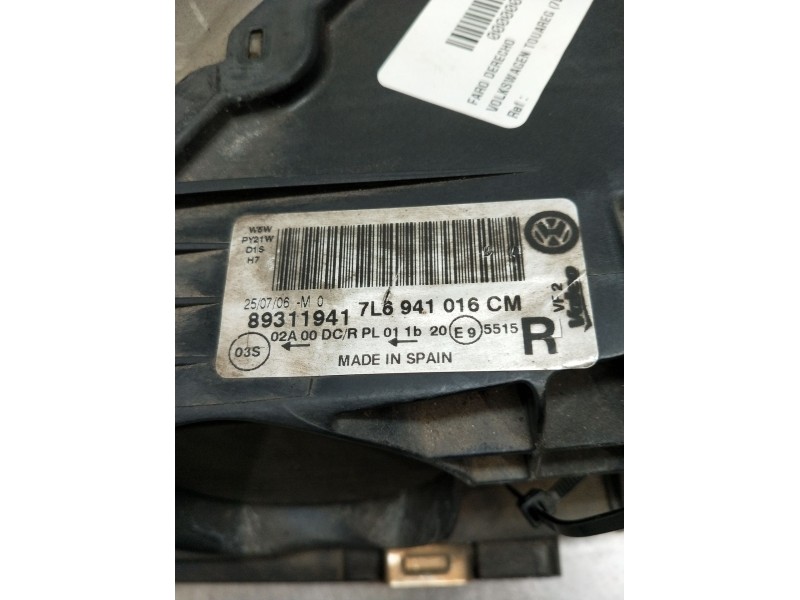 Recambio de faro derecho para volkswagen touareg (7la) tdi v6 referencia OEM IAM 7L6941016CM 89311941 3D0907391B