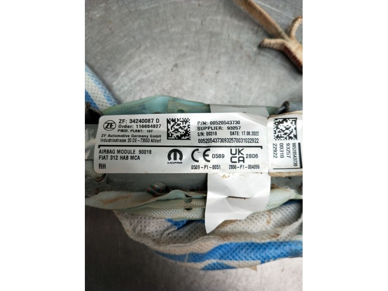 Recambio de airbag cortina delantero derecho para fiat 500 312 1.0 hybrid referencia OEM IAM 34240087D 116684927 00520543730