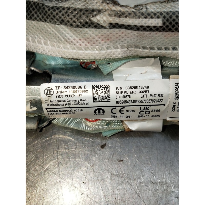 Recambio de airbag cortina delantero izquierdo para fiat 500 312 1.0 hybrid referencia OEM IAM 34240086D 116670962 00520543740
