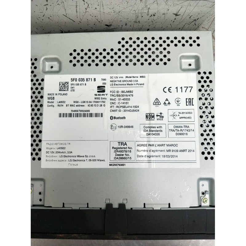 Recambio de sistema audio / radio cd para seat leon (5f1) 1.6 tdi referencia OEM IAM 5F0035871B 2014DJ5424 