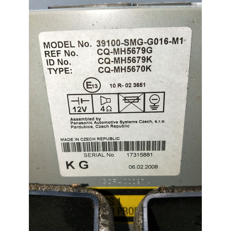Recambio de sistema audio / radio cd para honda civic viii hatchback (fn, fk) 2.2 ctdi (fk3) referencia OEM IAM 39100SMGG016 CQM
