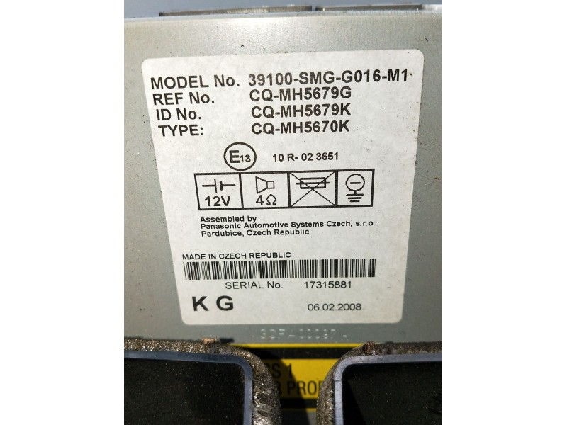 Recambio de sistema audio / radio cd para honda civic viii hatchback (fn, fk) 2.2 ctdi (fk3) referencia OEM IAM 39100SMGG016 CQM
