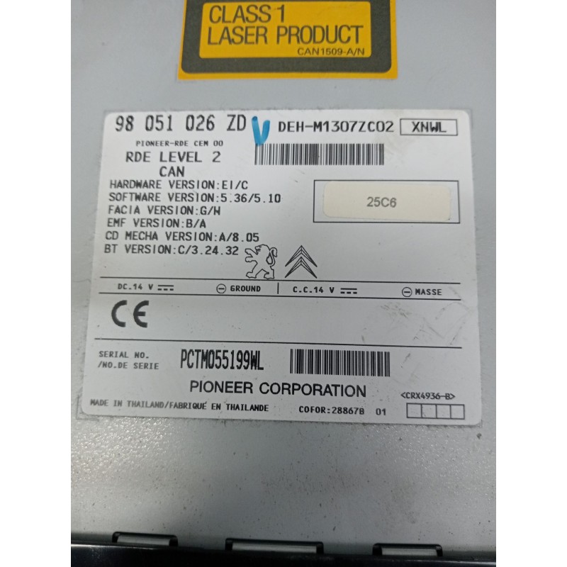 Recambio de sistema audio / radio cd para peugeot 208 i (ca_, cc_) 1.6 hdi / bluehdi 75 referencia OEM IAM 98051026ZD  