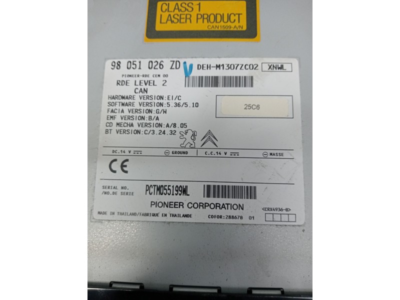 Recambio de sistema audio / radio cd para peugeot 208 i (ca_, cc_) 1.6 hdi / bluehdi 75 referencia OEM IAM 98051026ZD  