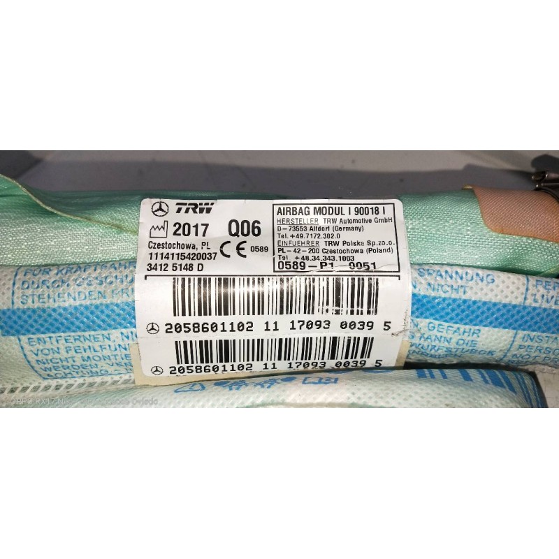 Recambio de airbag cortina delantero derecho para mercedes-benz clase c (w205) familiar c 220 t cdi bluetec (205.204) referencia