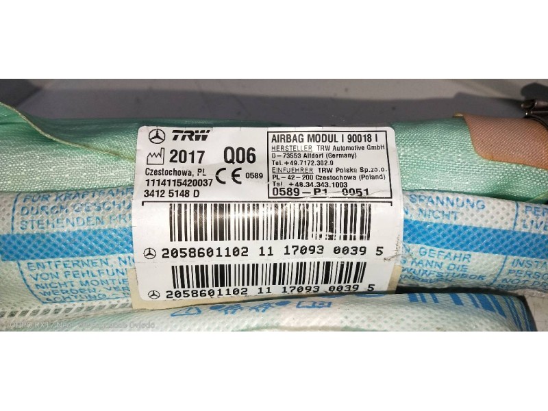 Recambio de airbag cortina delantero derecho para mercedes-benz clase c (w205) familiar c 220 t cdi bluetec (205.204) referencia