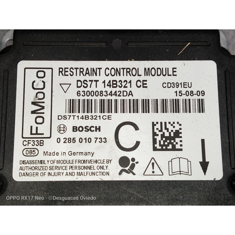 Recambio de kit airbag para ford mondeo lim. 1.5 ecoboost cat referencia OEM IAM DS7T14B321CE 0285010733 6300083442DA