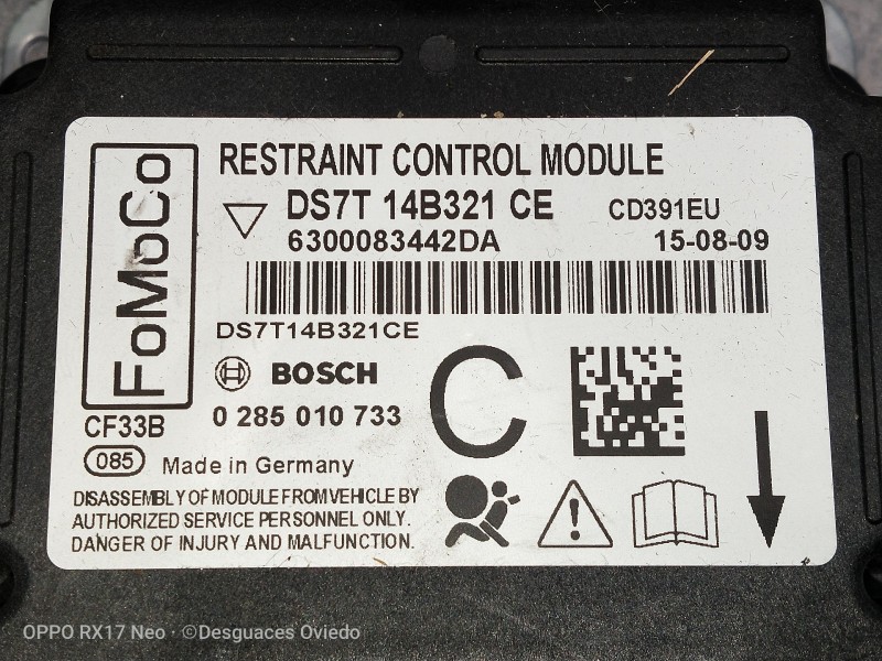 Recambio de kit airbag para ford mondeo lim. 1.5 ecoboost cat referencia OEM IAM DS7T14B321CE 0285010733 6300083442DA