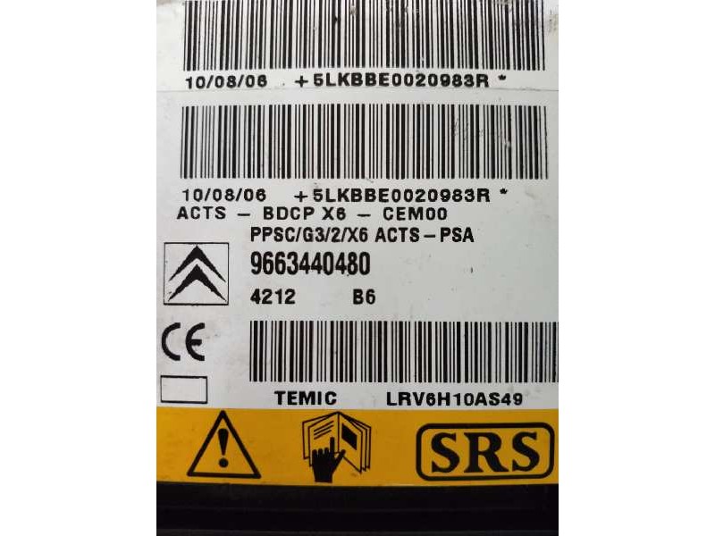 Recambio de centralita airbag para citroen c6 2.7 v6 hdi fap cat (uhz / dt17ted4) referencia OEM IAM 9663440480 4212 B6 LRV6H10A