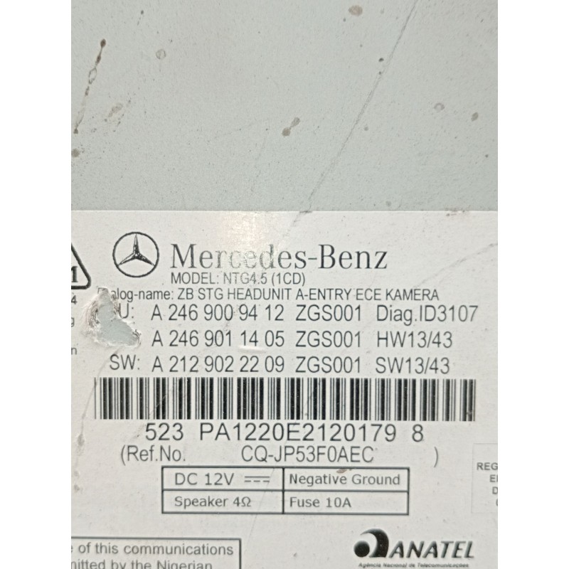 Recambio de sistema audio / radio cd para mercedes-benz clase a (w176) a 180 cdi blueefficiency (176.012) referencia OEM IAM A24