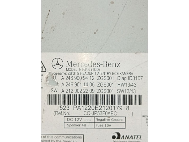 Recambio de sistema audio / radio cd para mercedes-benz clase a (w176) a 180 cdi blueefficiency (176.012) referencia OEM IAM A24