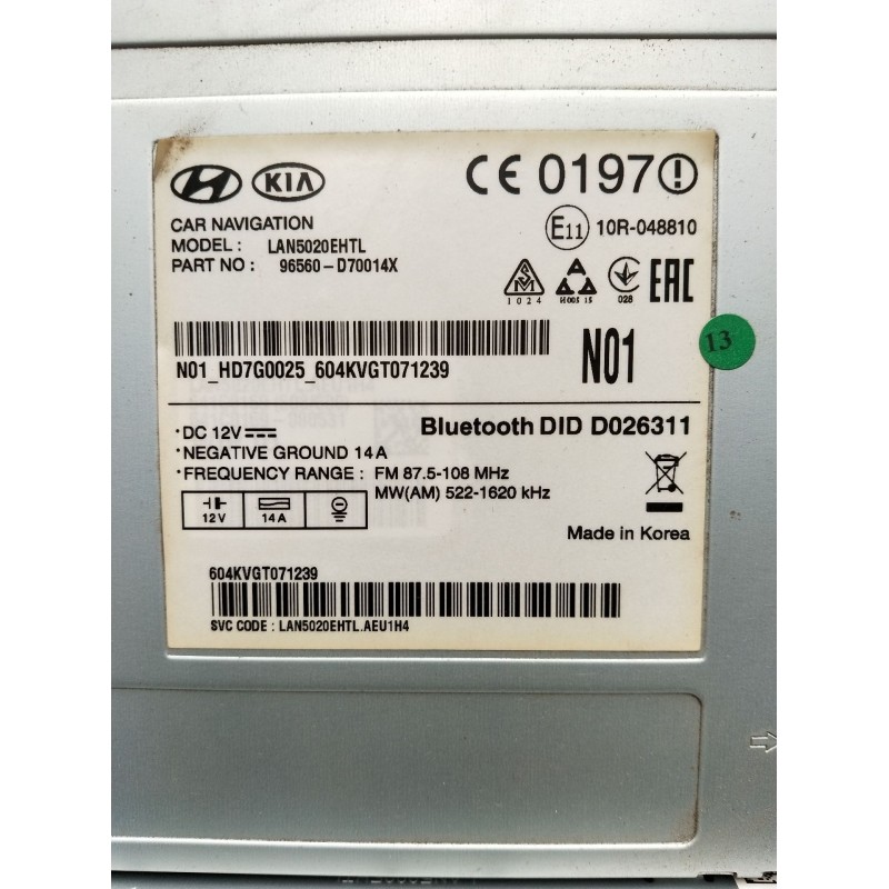 Recambio de sistema audio / radio cd para hyundai tucson (tl, tle) 1.7 crdi referencia OEM IAM 96560D70014X LAN5020EHTL 604KVGT0