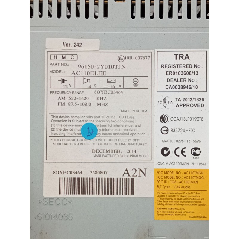 Recambio de sistema audio / radio cd para hyundai ix35 (lm, el, elh) 1.7 crdi referencia OEM IAM 961502Y010TJN  