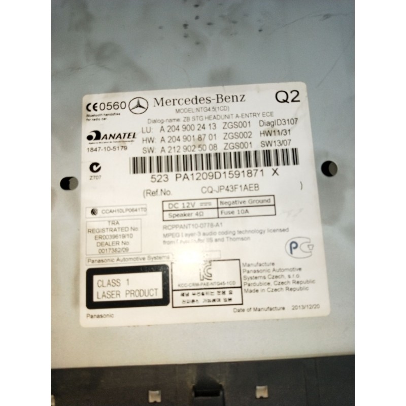 Recambio de sistema audio / radio cd para mercedes-benz clase glk (x204) 220 cdi 4-matic (204.984, 204.997) referencia OEM IAM A