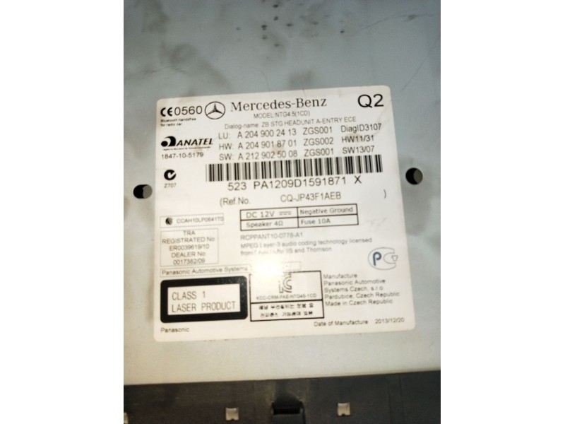 Recambio de sistema audio / radio cd para mercedes-benz clase glk (x204) 220 cdi 4-matic (204.984, 204.997) referencia OEM IAM A