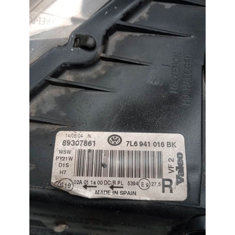 Recambio de faro derecho para volkswagen touareg (7la, 7l6, 7l7) 5.0 v10 tdi referencia OEM IAM 7L6941016BK 89307861 